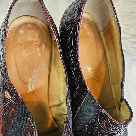 VTG Pertti Palmroth Women's Burgundy Leather Embossed Point Toe Ankle Boots 6 - Picture 7 of 15